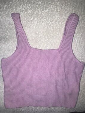 Kendall & Kylie Ribbed Square Neck Crop Tank - Lavender